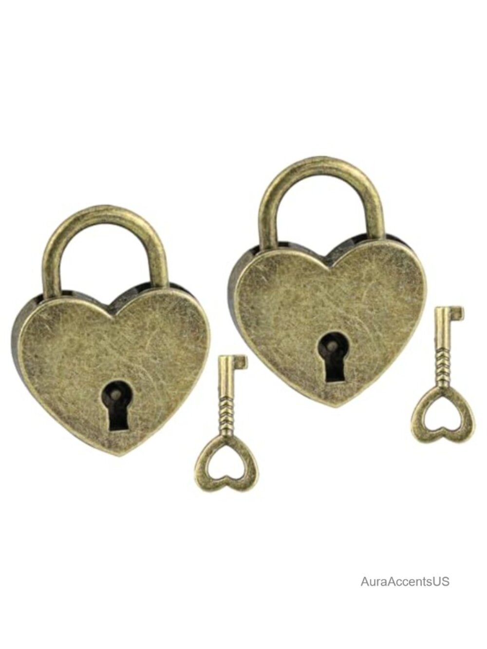 Mini Bronze Heart Padlock Set of 2 Vintage Style Love Locks for Jewelry Box